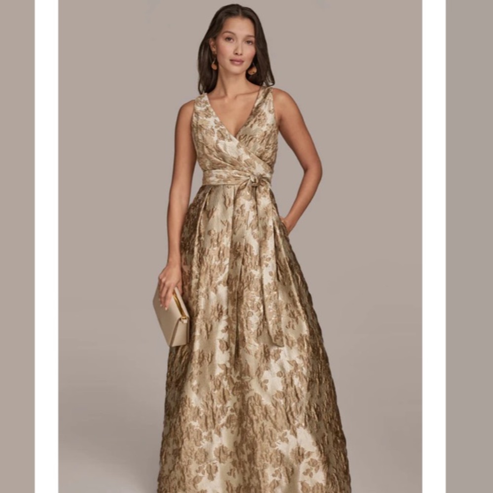 Donna Karan Gold Floral evening dress